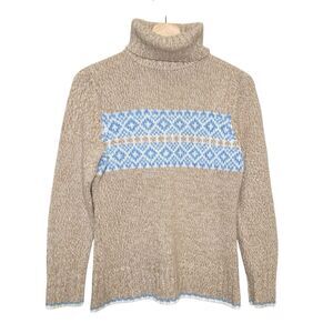 Carolyn Taylor Womens Fair Isle Turtleneck Sweater Size Small Beige